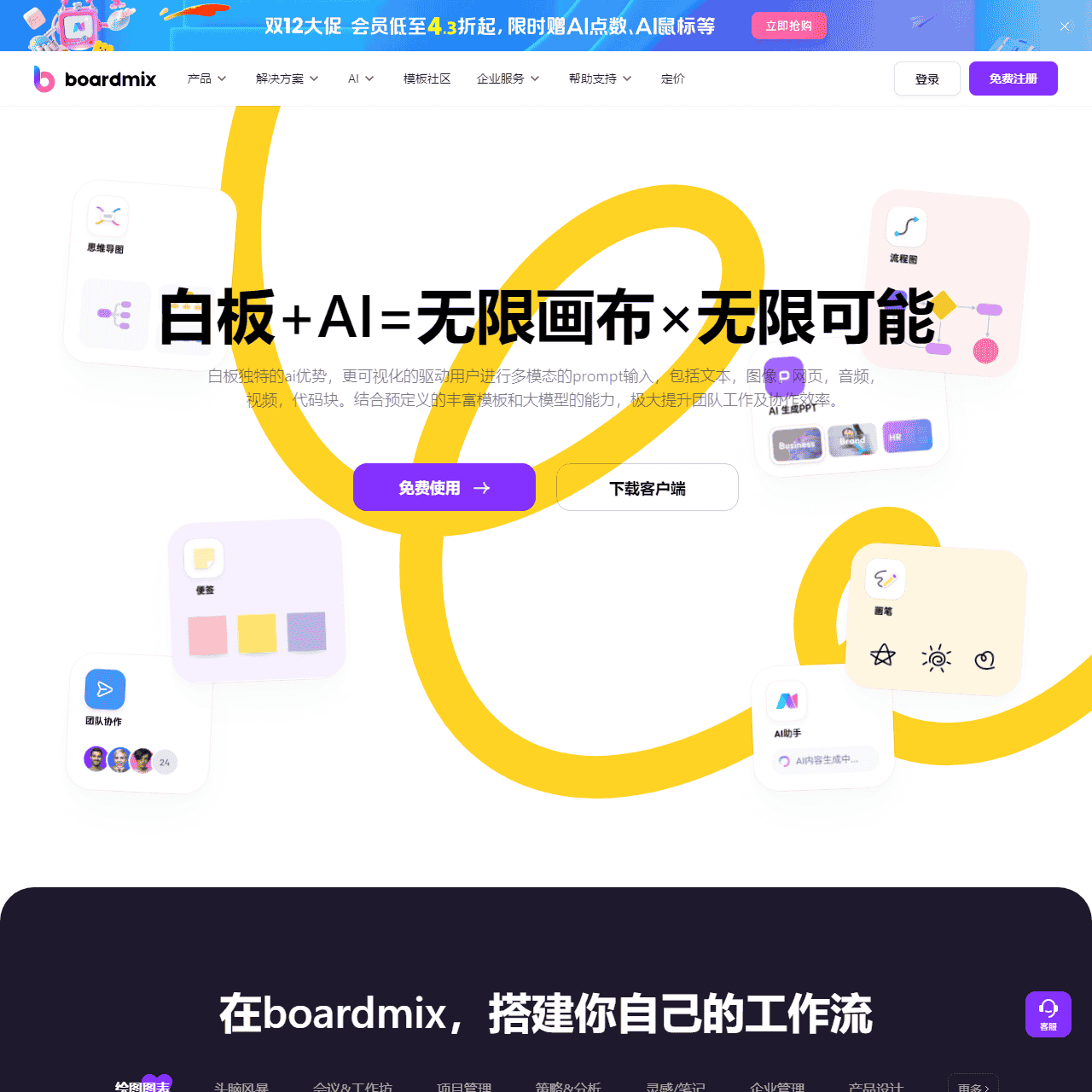 boardmix博思白板官网, AIGC在线生成, 多人协同思维导图, 流程图工具